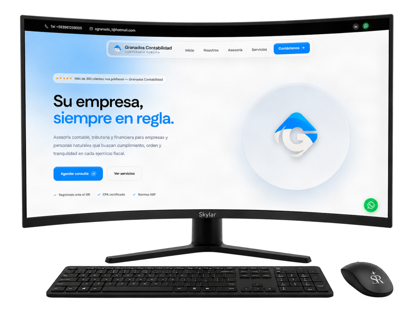 Proyecto digital de Granados Contabilidad presentado en una pantalla Skylar